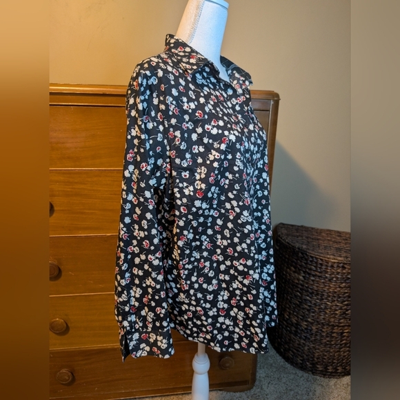 Chaps Shirt Women 0X Black Floral Non Iron Long Sleeve Button Down Top - Picture 2 of 14